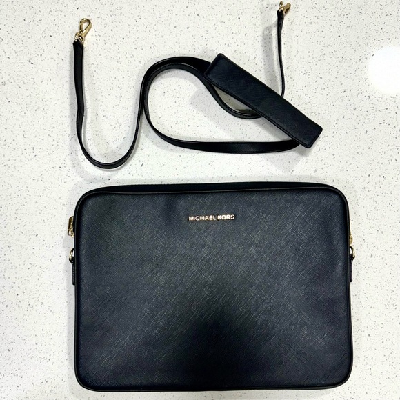 Michael Korss 13” Laptop Case • Saffiano Leather, Gold Hardware - Picture 1 of 10